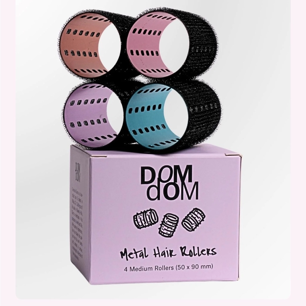 Metal Hair Rollers - Black, Pink, and Blue